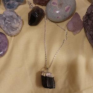 Black Tourmaline Pendant Silver Necklace